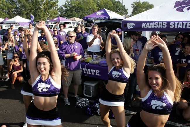 Kansas State Wildcats cheerleaders perform for fans tailgating Mandatory Credit: Scott Sewell-USA TODAY Sports